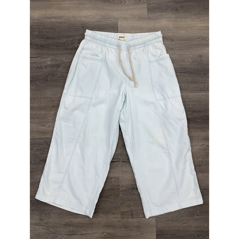 Pact Women's Wide Leg Pants Crop Size Medium Organic Cotton READ